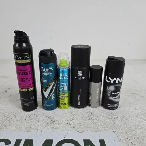 TOTE OF APPROXIMATELY 15 ASSORTED AEROSOL PRODUCTS TO INCLUDE LYNX, MANE, TRESEMME, BED HEAD, SURE ETC