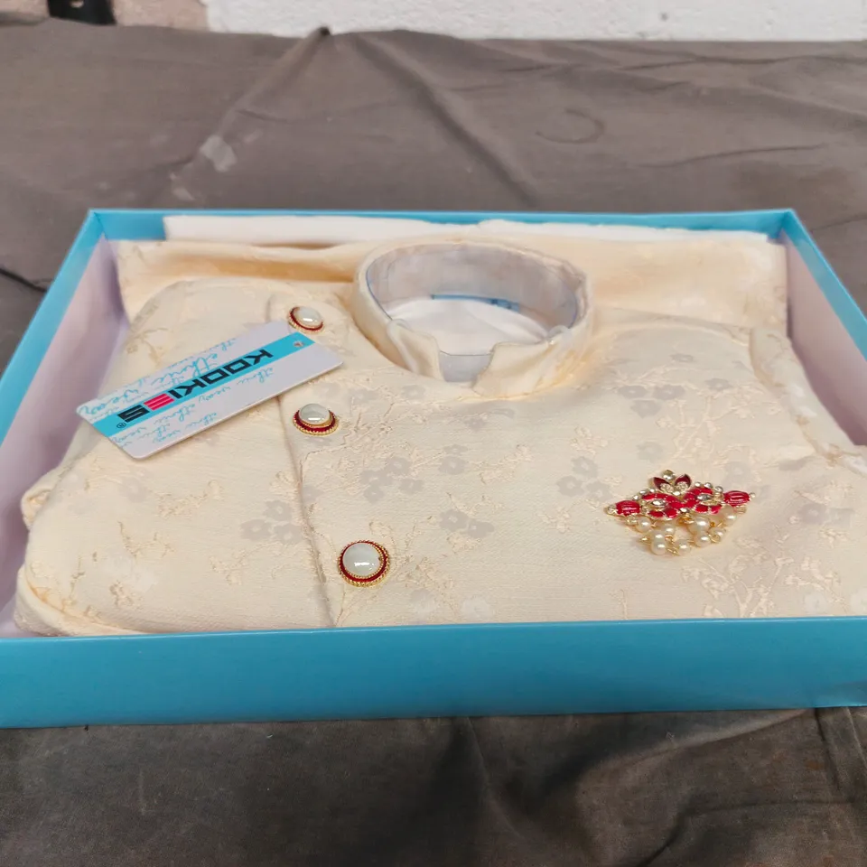 KOOKIS ETHNIC WEAR CREAM FLORAL EMBROIDERED TOP WITH BROOCH – BOXED