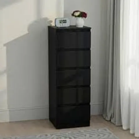 BOXED DUNHELM MALVERN 5 DRAWER NARROW CHEST - BLACK (1 BOX)