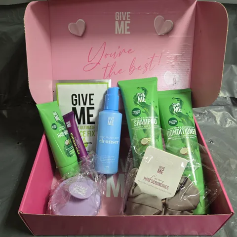 BOX OF APPROX 8 ASSORTED GIVE ME COSMETIC ITEMS TO INCLUDE - SHAMPOO & CONDITIONER - HAIR MASK - EYE CREAM - ETC