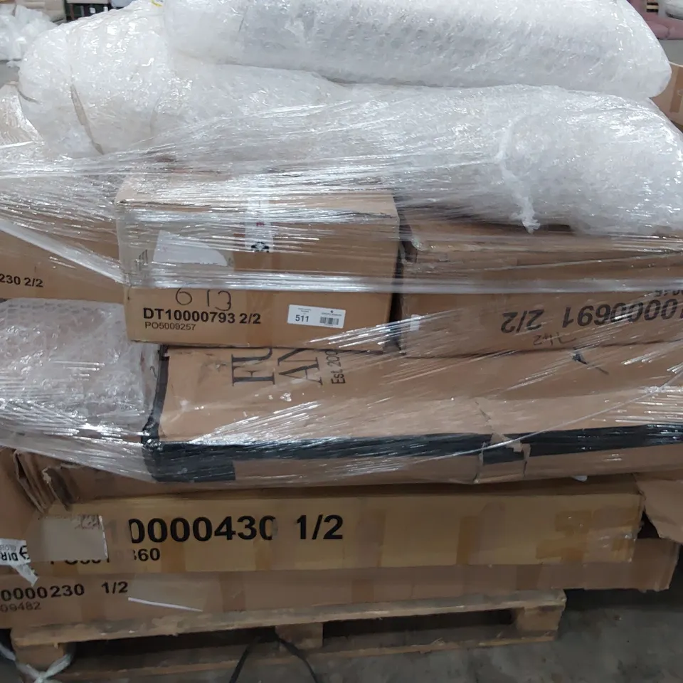 PALLET OF ASSORTED BOXED DINING TABLE PARTS 