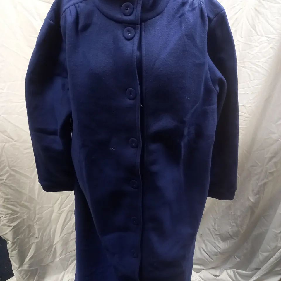 DESIGNER FLEECE BUTTON UP DRESSING GOWN, BLUE - SIZE XL