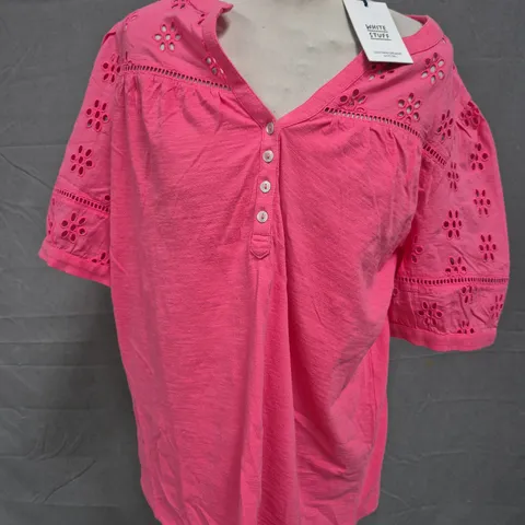 WHITE STUFF BELLA BRODERIE MIX TOP IN PINK SIZE UK 16