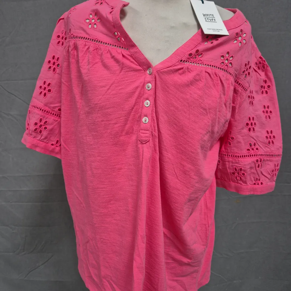 WHITE STUFF BELLA BRODERIE MIX TOP IN PINK SIZE UK 16