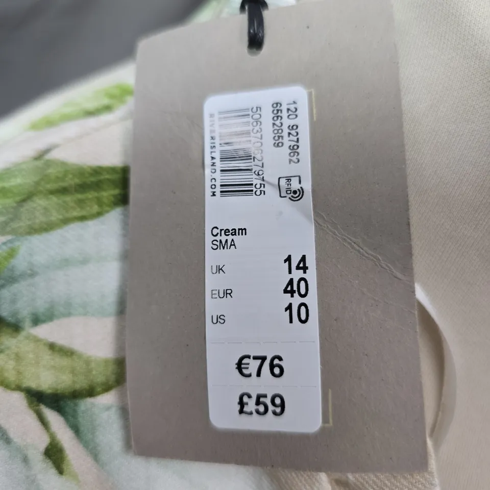 RIVER ISLAND CREAM FLORAL PRINT DRESS, WOMEN'S, UK 14 (EU 40 / US 10) – PUFF SLEEVE WRAP STYLE