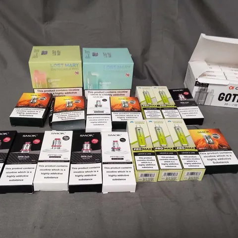 LARGE QUANTITY OF ASSORTED VAPING PRODUCTS TO INCLUDE; LOST MARY, ASPIRE, SMOK AND HAYATI