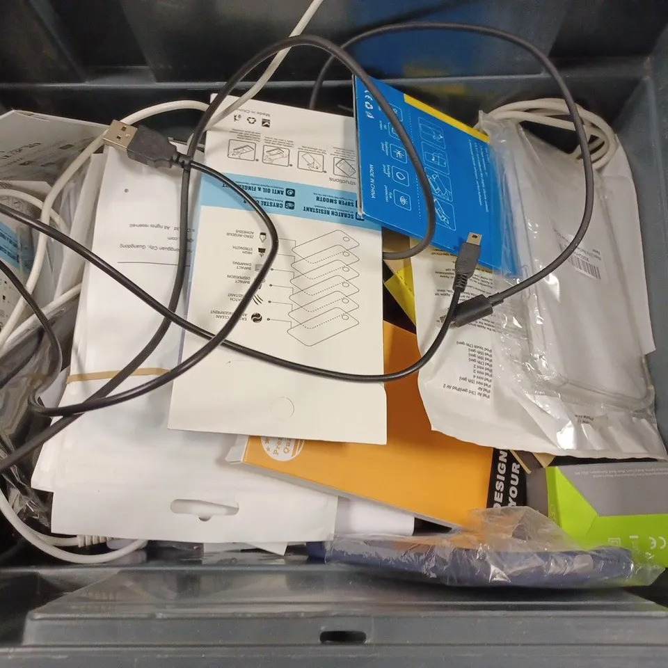 BOX TO CONTAIN APPROX. 25 X ASSORTED PHONE ACCESSORIES. INCLUDES PHONE CASES, CHARGERS ETC