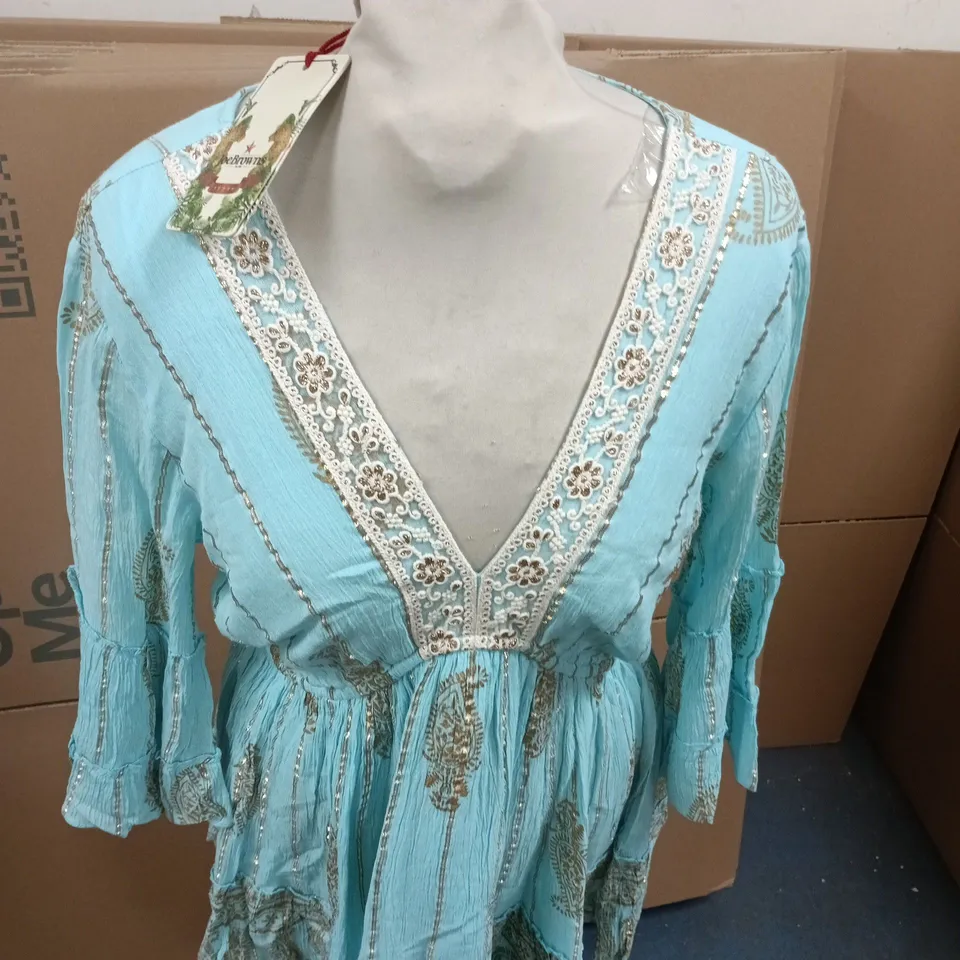 JOE BROWNS WOMEN'S TURQUOISE EMBROIDERED TUNIC DRESS - UK SIZE 12