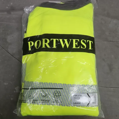 BAGGED PORTWEST PW3 HI-VIS CREWNECK SWEATSHIRT IN YELLOW/BLACK - LARGE