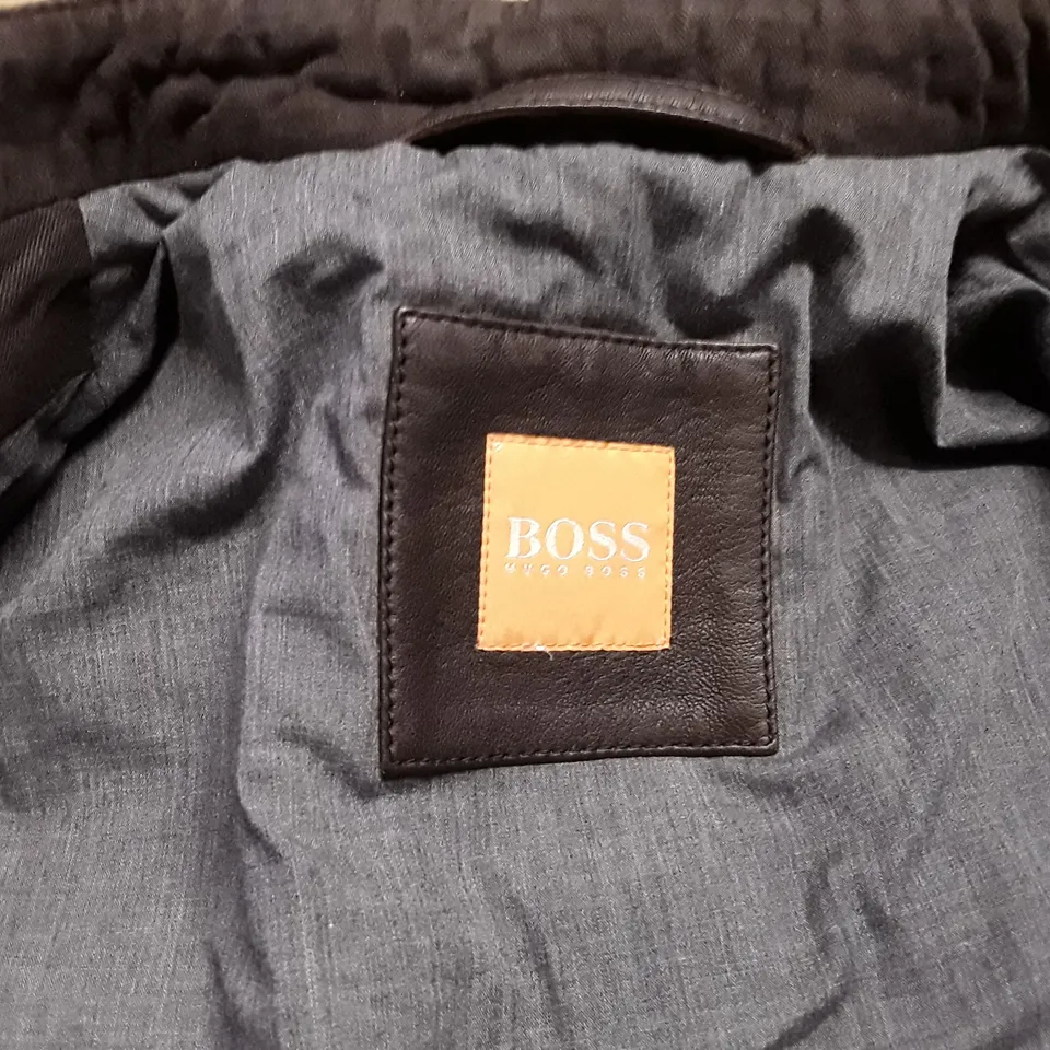 HUGO BOSS BROWN LEATHER JACKET - UK 54