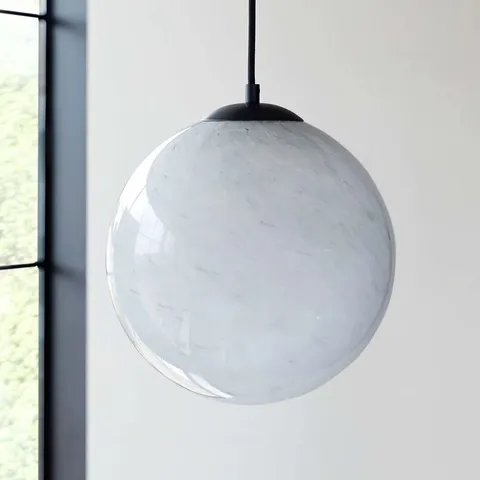 BOXED DANETTI RILEY BLACK SEMI FLUSH PENDANT LIGHT WITH MARBLE LOOK GLASS