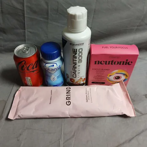 APPROXIMATELY 10 ASSORTED FOOD ITEMS TO INCLUDE - COCACOLA ZERO , GRIND AND APTAMIL