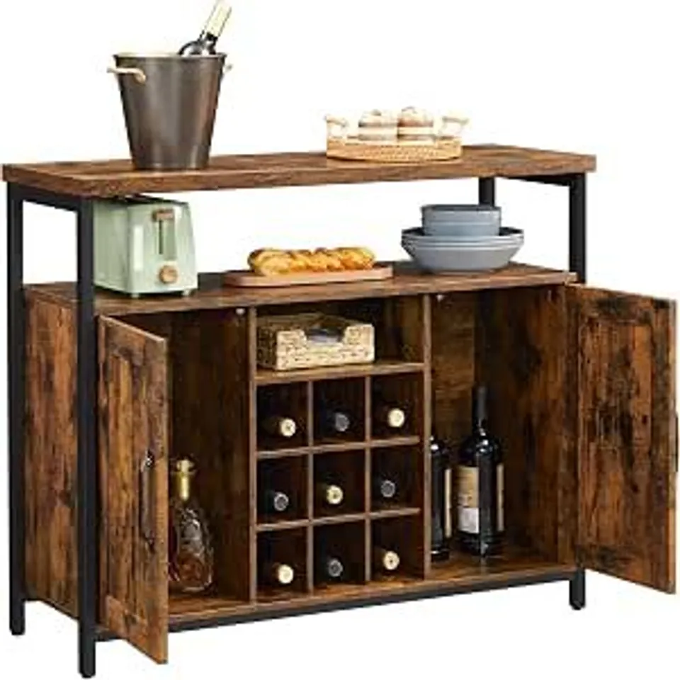 BOXED VASAGLE STORAGE CABINET, SIDEBOARD WITH WINE HOLDER, 2-DOOR CUPBOARD
