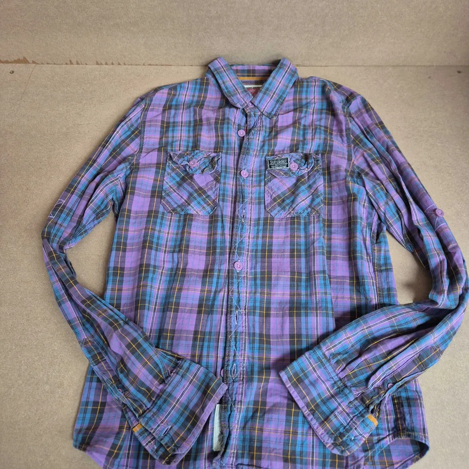 SUPERDRY CO. PURPLE & TEAL CHECKED SHIRT – MEN'S LONG SLEEVE, XL