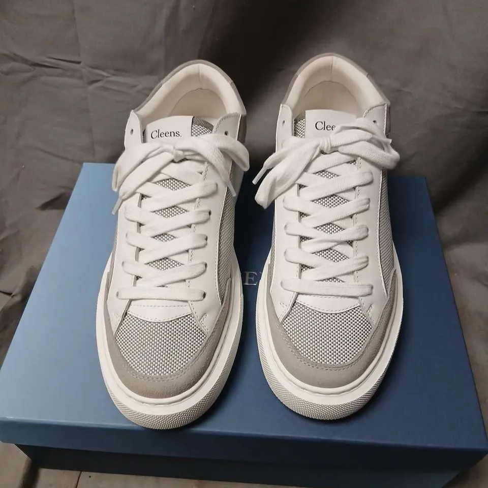 CLEENS LUXOR TRAINERS – WHITE & GREY, UK 8.5