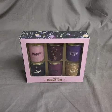 SCENTED CANDLE SET (6) – HAPPY, SMILE, BELIEVE, LIVE, LAUGH & LOVE