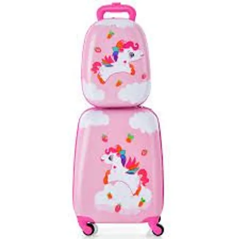 BOXED COSTWAY 2 PIECES KIDS CARRY ON LUGGAGE SET WITH 12 INCH BACKPACK - CREAM/PINK