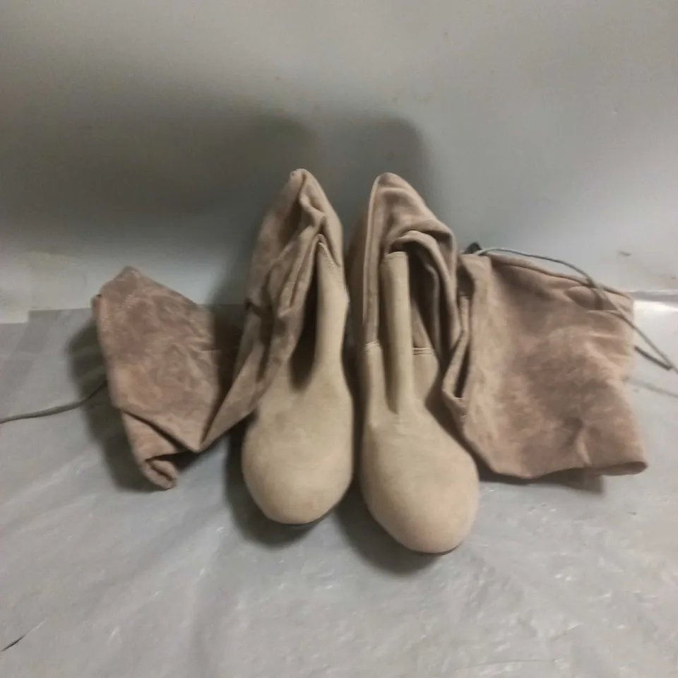 APPROXIMATELY 18 PAIRS OF LADIES THIGH HIGH BOOTS IN VARIOUS COLOURS AND SIZES