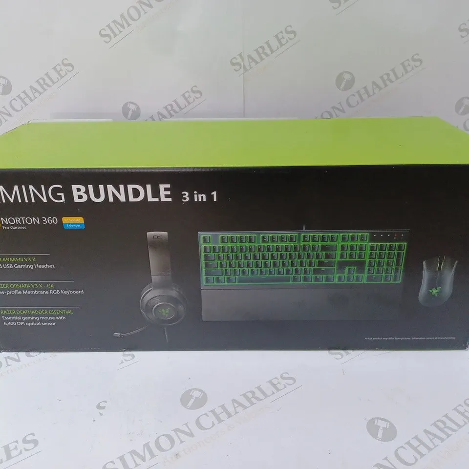 BRAND NEW BOXED RAZER GAMING BUNDLE 3 IN 1 TO INCLUDE - GAMING HEADSET, MEMBRANE RGB KEYBOARD AND ESSENTIAL GAMING MOUSE