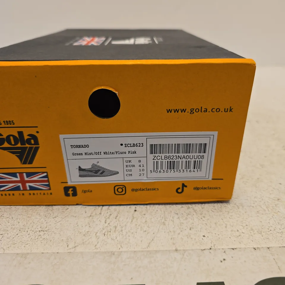 GOLA TORNADO TRAINERS GREEN MIST/OFF WHITE/FLURO PINK – UK 8 (EU 41)
