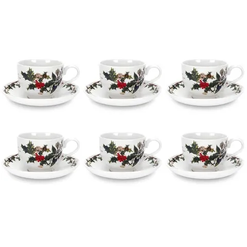 BOXED PORTMEIRION THE HOLLY AND IVY TEACUPS AND SAUCERS