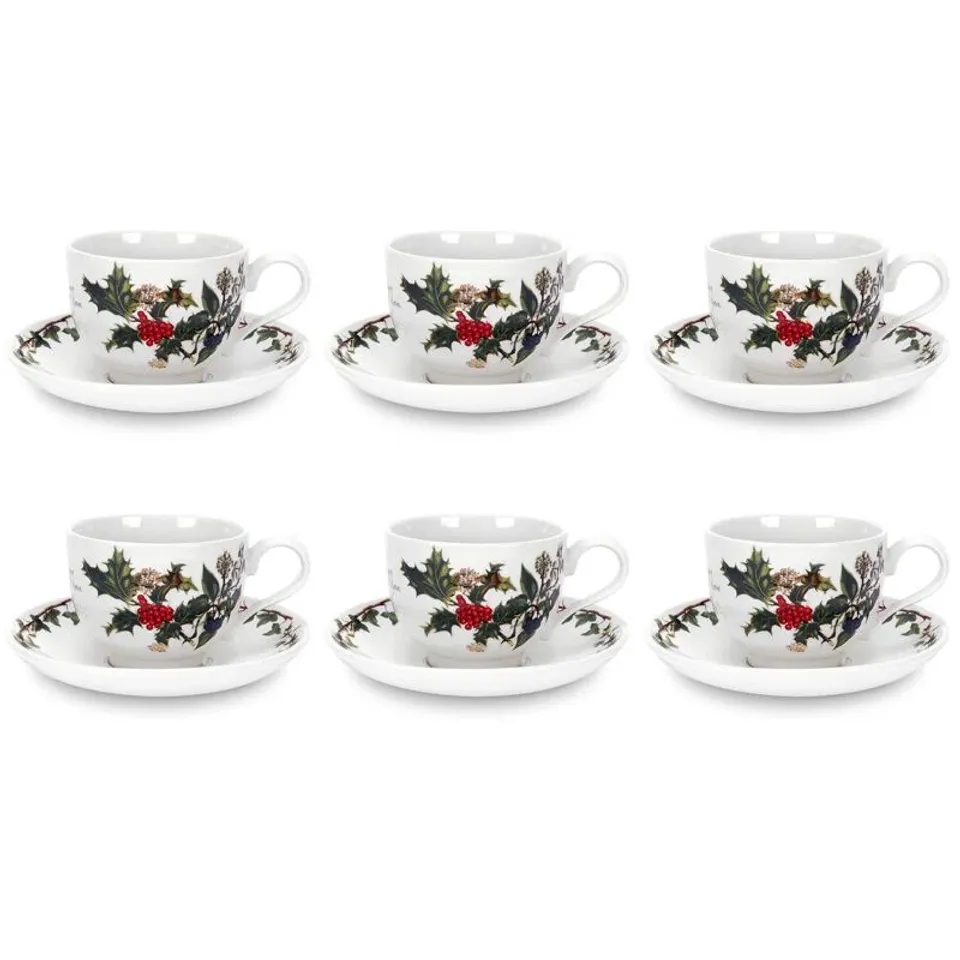 BOXED PORTMEIRION THE HOLLY AND IVY TEACUPS AND SAUCERS