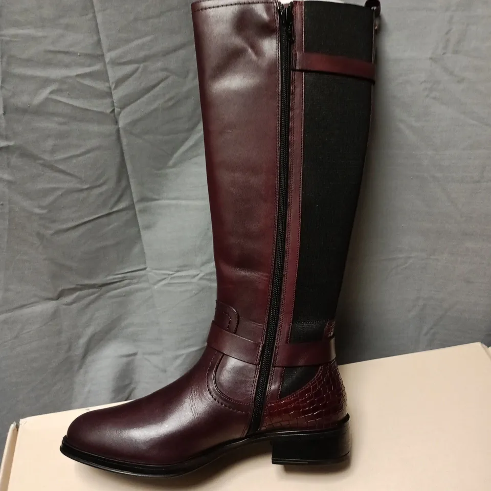 BOXED RAVEL EILDON BORDO LEATHER KNEE-HIGH BOOTS, UK 6 (EUR 39)