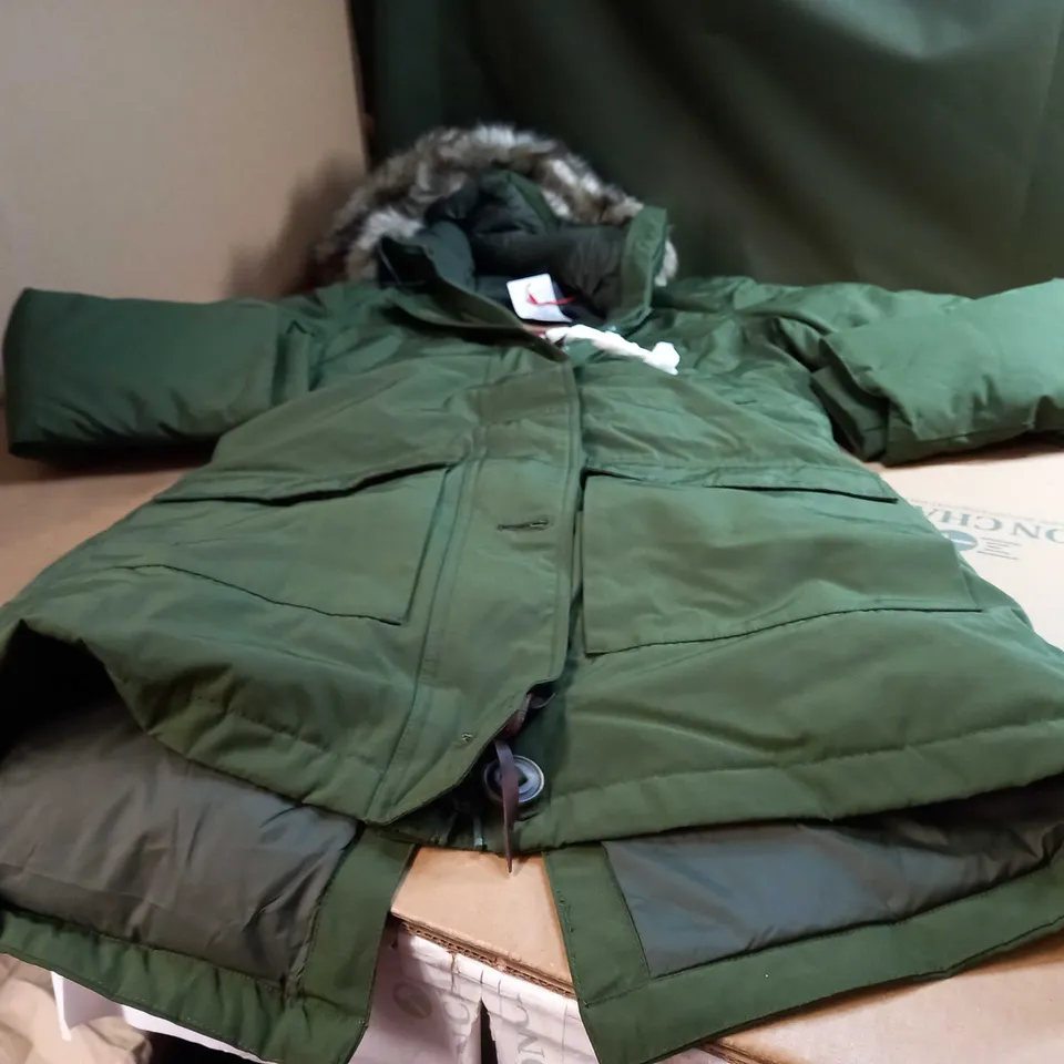 SUPER DRY DOWN ARMY GREEY HOODED PARKA - SMALL