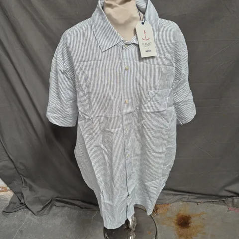 SEASALT CORNWALL MENS HERON SHORT SLEEVE SHIRT IN BAROMETER CHALK SAIL BLUE SIZE XL