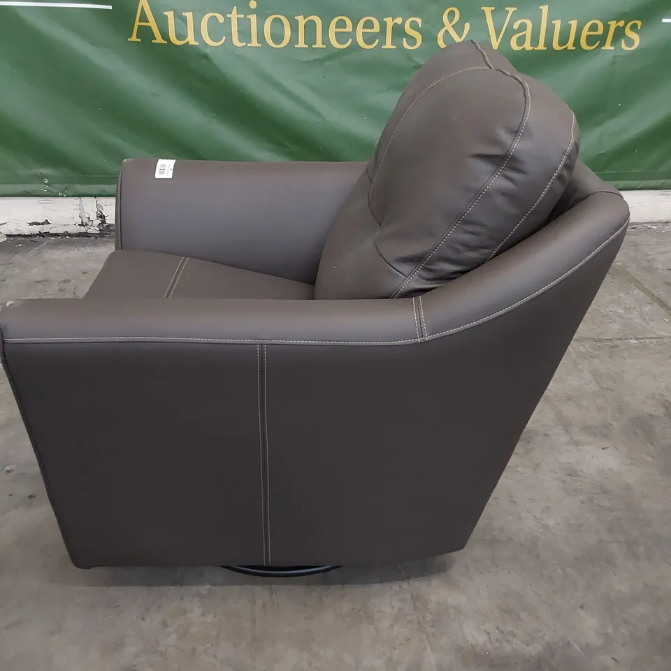 QUALITY BRITISH DESIGNER G PLAN FLINT SWIVEL CHAIR CAMBRIDGE EARTH LEATHER 