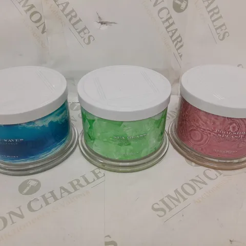 HOMEWORX BY HARRY SLATKIN SET OF POOLSIDE HOLIDAY 3 WICK CANDLES