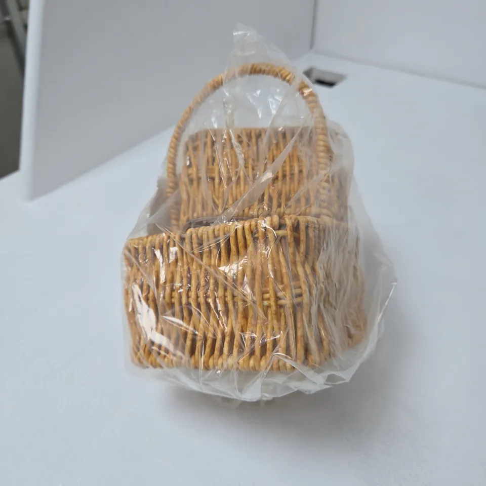 BOX OF APPROXIMATELY 12 ASSORTED HOUSEHOLD ITEMS INCLUDING HEAVY DUTY REFUSE SACKS , SCOURING PADS AND SMALL WICKER BASKET 