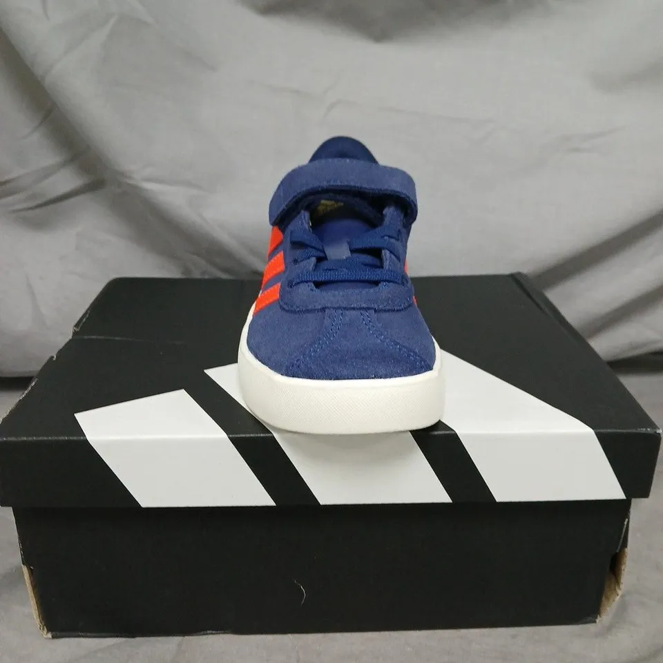 ADIDAS KIDS' TRAINERS – BLUE WITH ORANGE STRIPES - SIZE 10