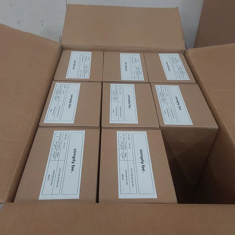 BOX CONTAINING APPROXIMATELY 9x BRAND NEW SIMPLY BE BLACK PU OSLO WIDE SHOES - SIZE 4