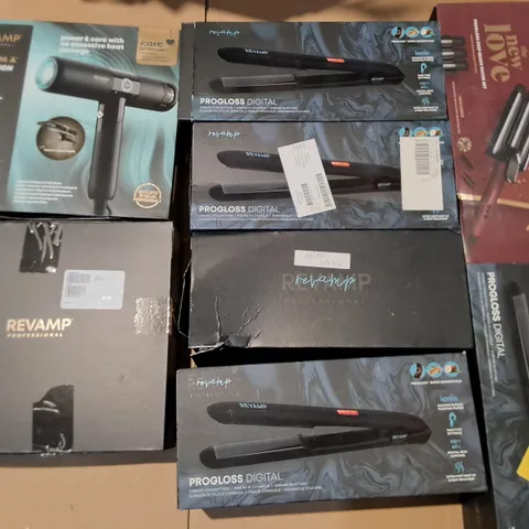 LOT OF 8 ASSORTED HEALTH AND BEAUTY APPLIANCES TO INCLUDE MASSAGE GUNS, CERAMIC STRAIGHTENERS AND WAVER SET