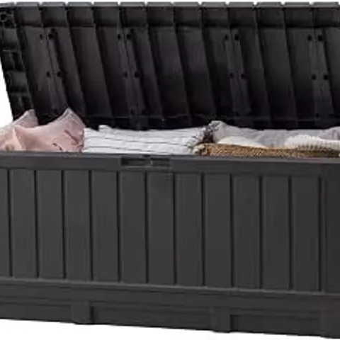 BOXED KETER KENTWOOD 90 GALLON RESIN DECK BOX-ORGANIZATION AND STORAGE FOR PATIO FURNITURE OUTDOOR CUSHIONS, THROW PILLOWS, GARDEN TOOLS AND POOL TOYS, GRAPHITE | GREY, RESIN, LARGE, WEATHERPROOF, LOC