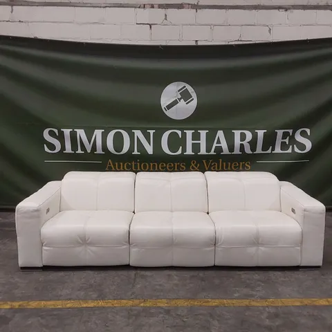QUALITY DESIGNER ITALIAN MADE SAVVANNE LARGE 4 SEATER ELECTRIC RECLINER LEATHER SOFA - WHITE