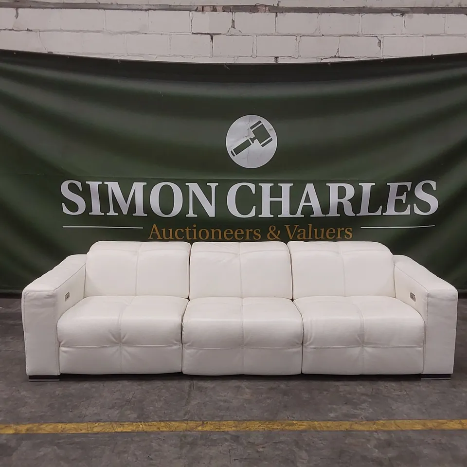 QUALITY DESIGNER ITALIAN MADE SAVVANNE LARGE 4 SEATER ELECTRIC RECLINER LEATHER SOFA - WHITE