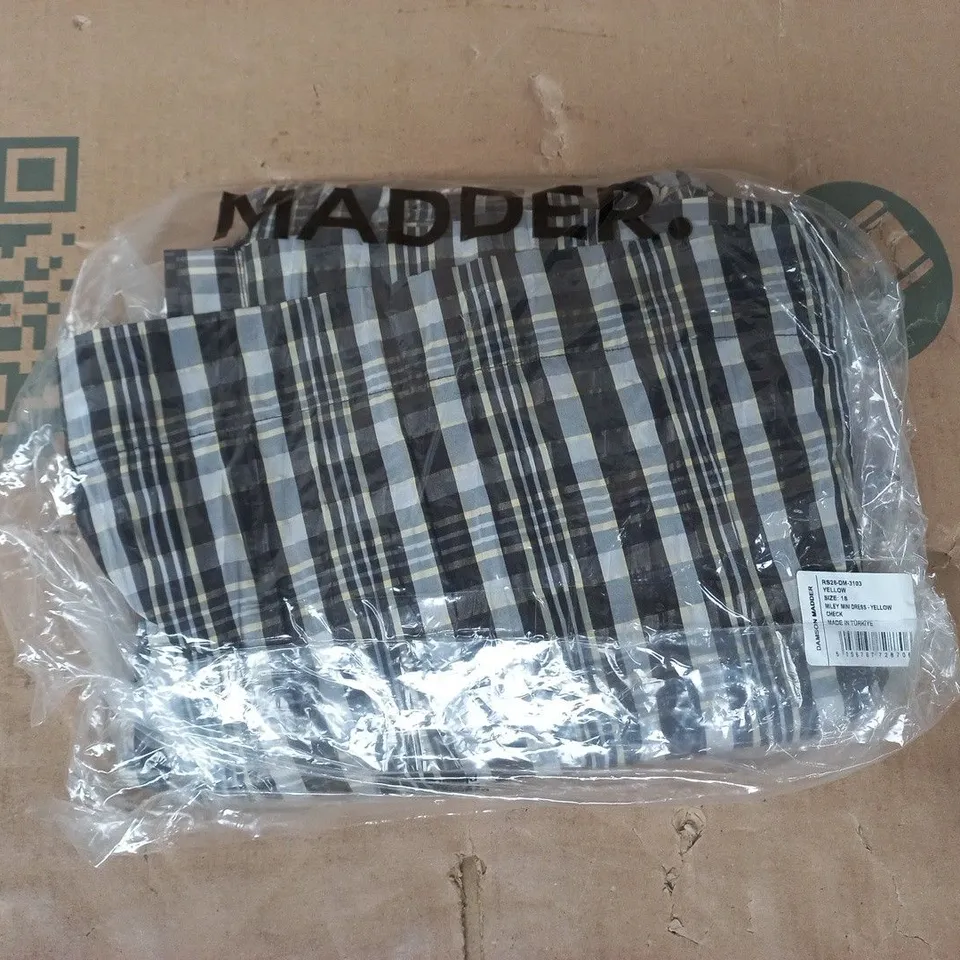 BAGGED DAMSON MADDER MILEY MINI DRESS IN YELLOW CHECK SIZE 18