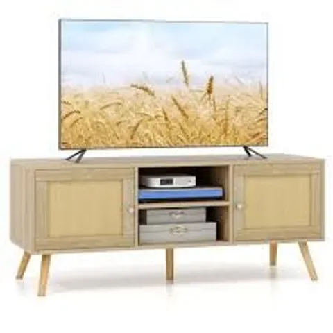 BOXED COSTWAY 2 DOOR 2 SHELF BOHO PE RATTAN TV STAND - OAK (1 BOX)