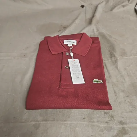 LACOSTE CLASSIC FIT LONG SLEEVED POLO SHIRT IN MAROON RED SIZE S