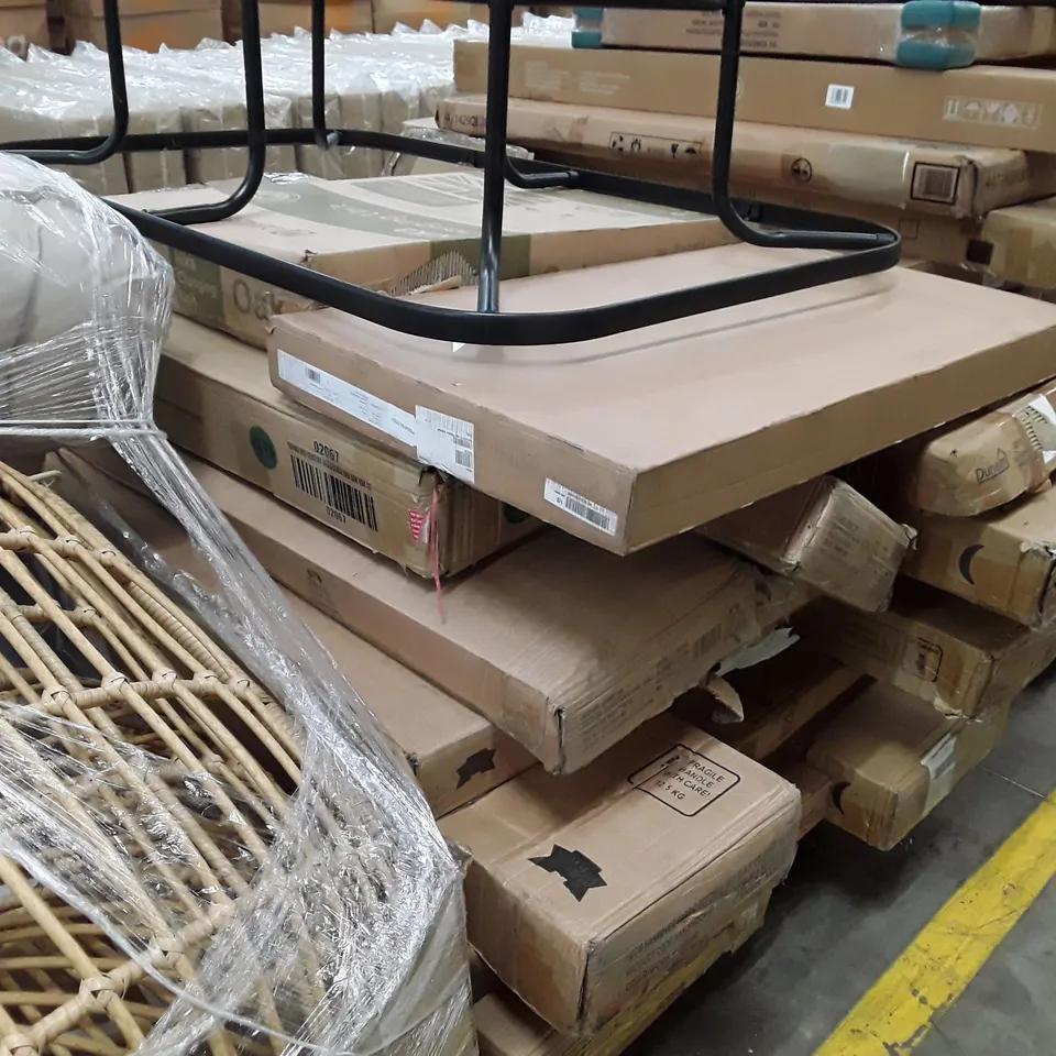PALLET CONTAIN AN ASSORTMENT OF INCOMPLETE FLAT PACK FURNITURE 