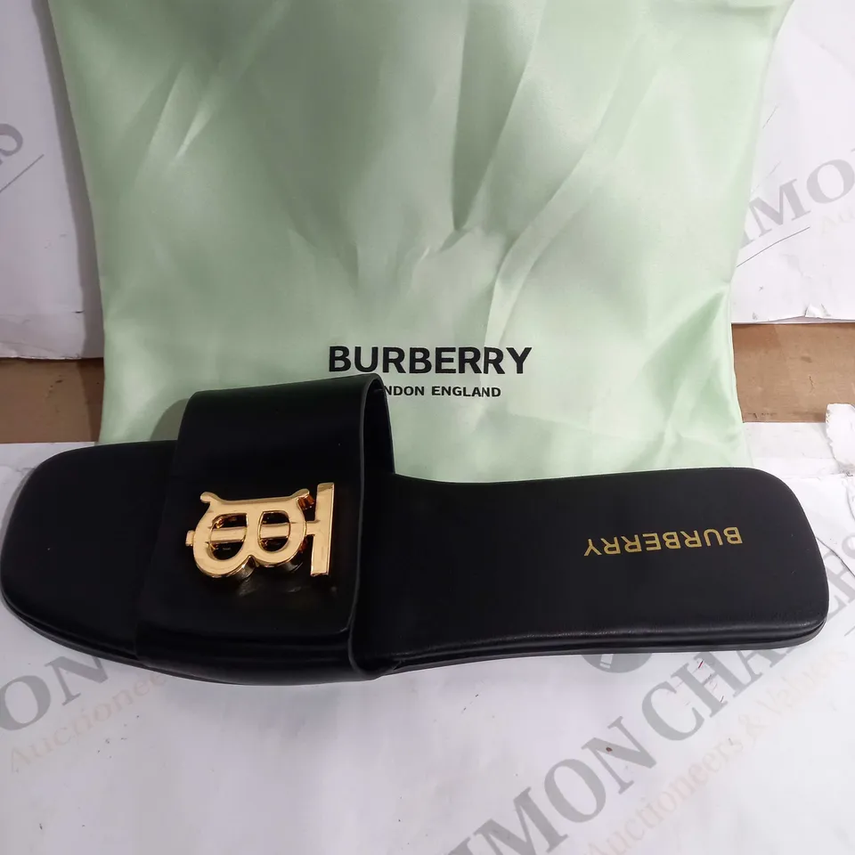 BURBERRY SLIPPERS CLOGS, LEATHER BLACK - SIZE 42