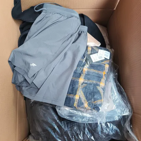 LARGE BOX OF APPROXIMATELY 25 ASSORTED CLOTHING ITEMS IN VARIOUS COLOURS, STYLES AND SIZES - COLLECTION ONLY