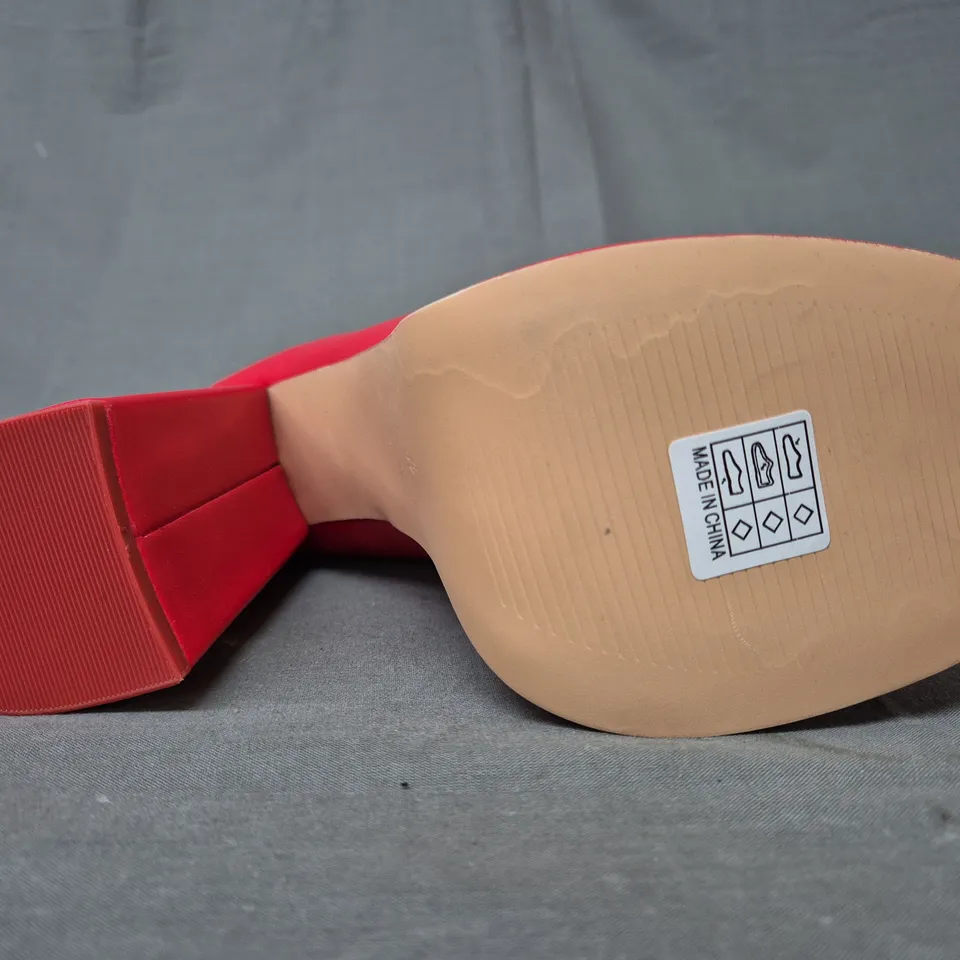 BOXED PAIR OF KOI PLAYBOY INFIDELITY RED LACE UP PLATFORM BLOCK HEELS UK SIZE 4