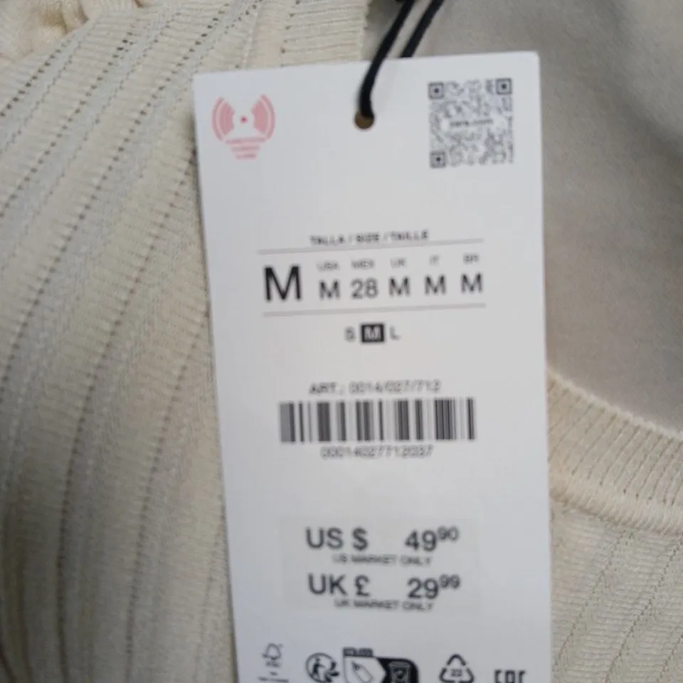ZARA CREAM KNIT TOP WITH RUFFLE SLEEVES – UK M (US S)