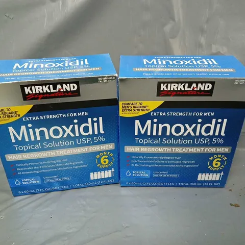 2 BOXED AND SEALED KIRKLAND SIGNATURE MINOXIDIL TOPICAL SOLUTION USP, 5% EXTRA STRENGTH (6X60ML IN BOX)