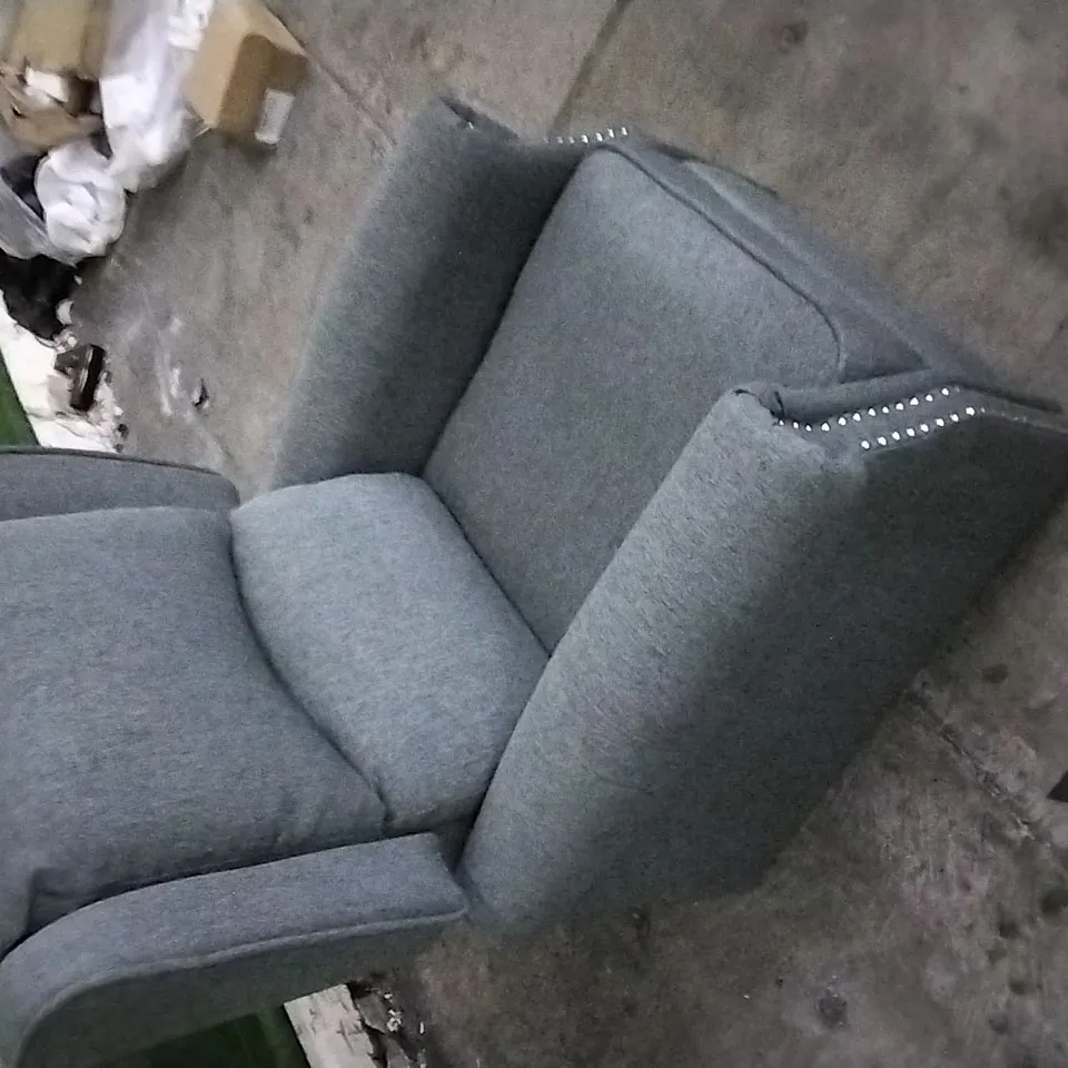 QUALITY DESIGNER GREY FABRIC STUDDED ARMCHAIR 