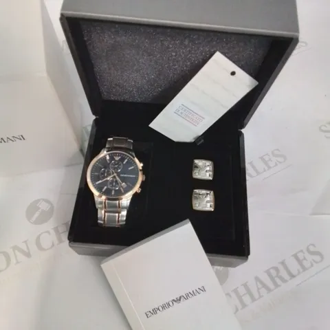 BOXED EMPORIO ARMANI WATCH AND CUFFLINKS SET 