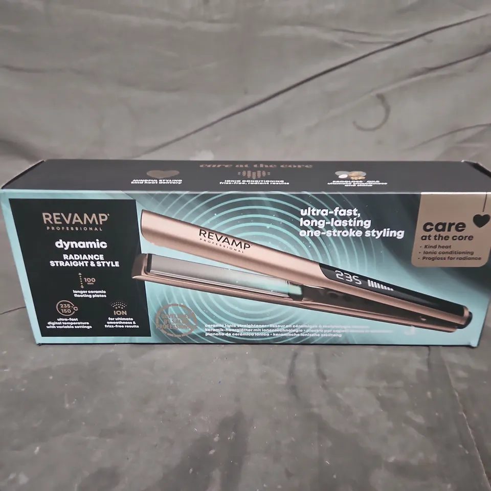 BOXED REVAMP DYNAMIC RADIANCE STRAIGHT & STYLE CERAMIC IONIC HAIR STRAIGHTENER (ST-1900GD-GB)